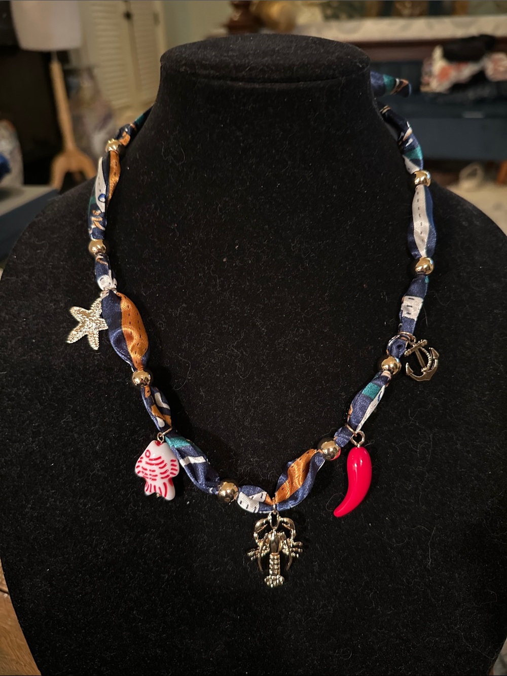 Traditional Scarf W/ Ocean Charms Necklace